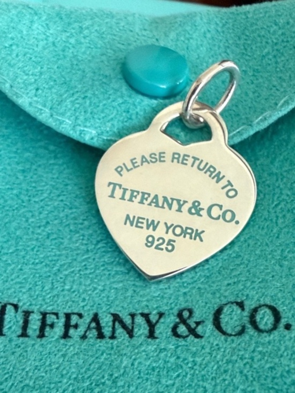 MEDIUM Heart Tag- Please Return To Tiffany Blue Enamel on Sterling Silver Charm